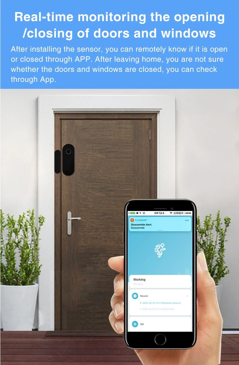 Tuya Smart Zigbee Door Sensor Door Window Open Close Detector Black Smart Home Security System Work With Gateway Smart Life APP - FushionX Techflex