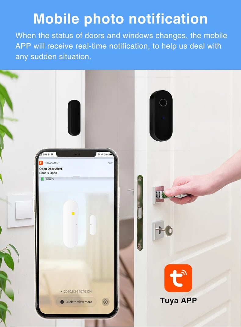 Tuya Smart Zigbee Door Sensor Door Window Open Close Detector Black Smart Home Security System Work With Gateway Smart Life APP - FushionX Techflex