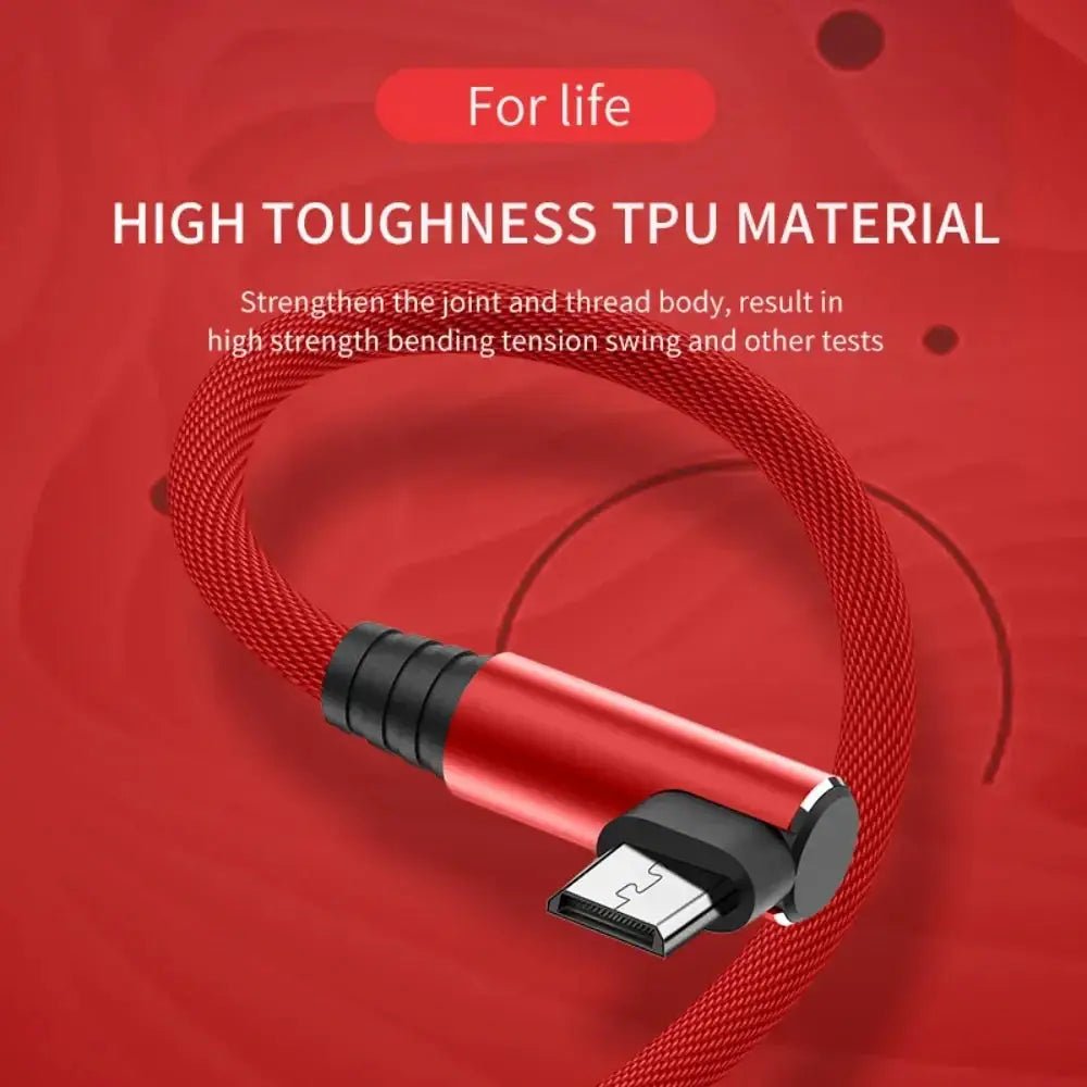 USB Micro Cable 3A 90 Degree Elbow Data Cable Charger Cord for Samsung Xiaomi - FushionX Techflex